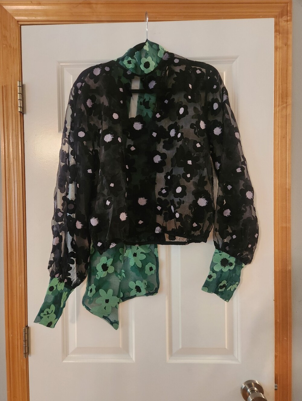 Zara Green and Black Floral Overlay Top